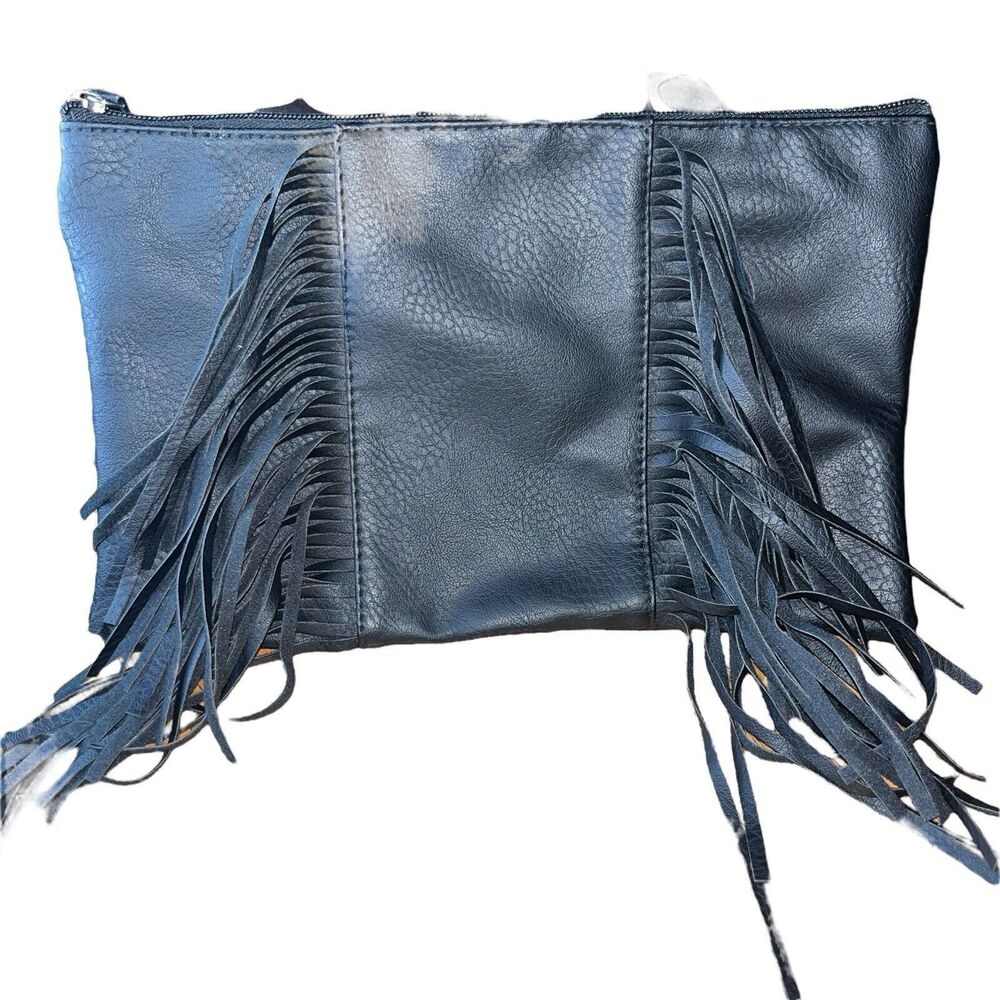 ION Color Brilliance Black Full Zip Fringed Clutch L:12” W:7.5” Outer: PVC NWOT
